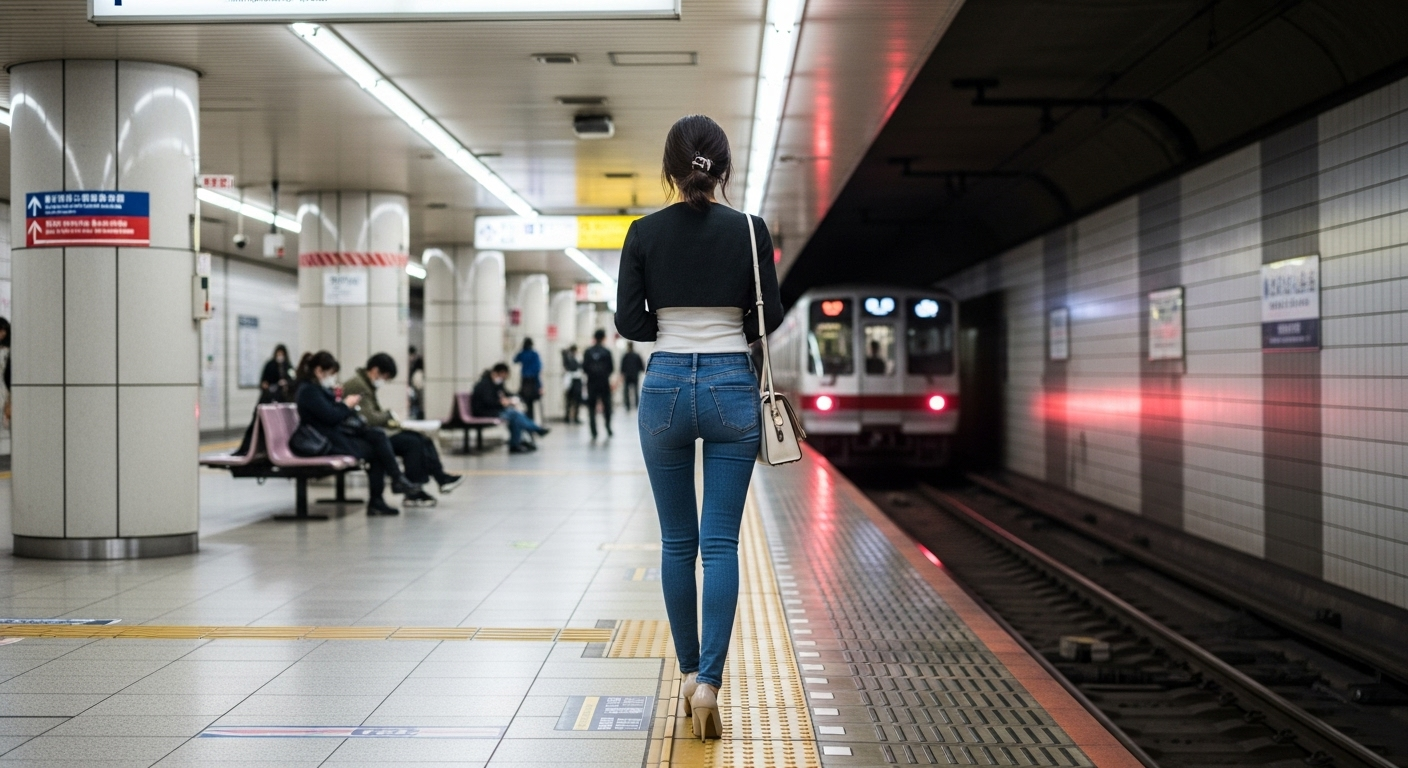 地下鉄のホームを歩く女性