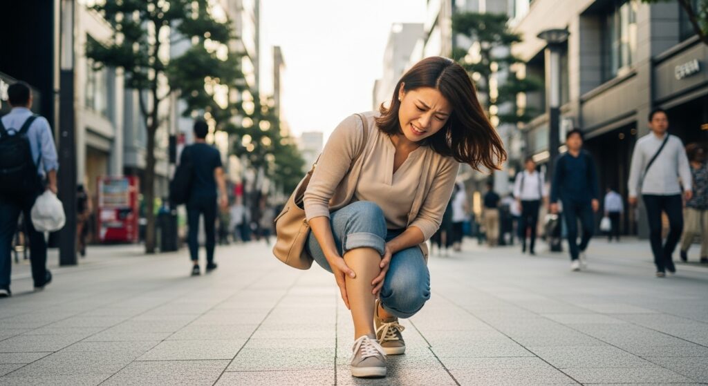 突然足がつる女性