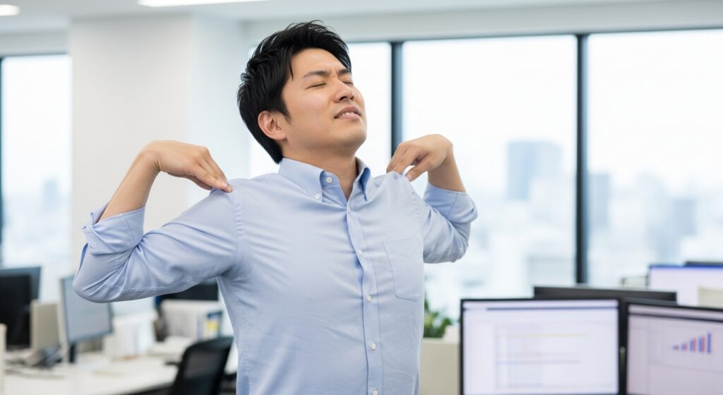 胸を開く運動をする男性
