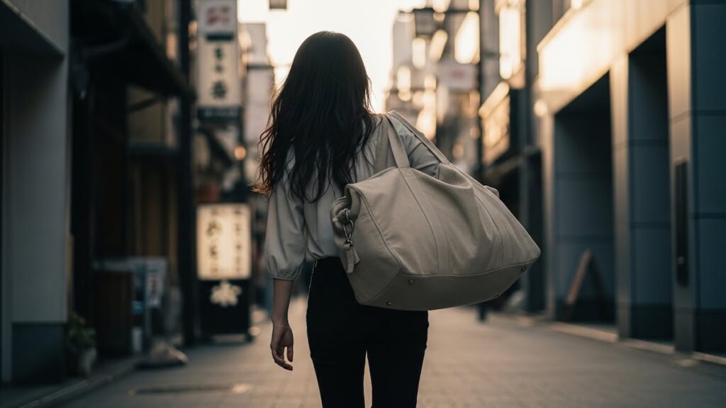 カバンを持って歩く女性